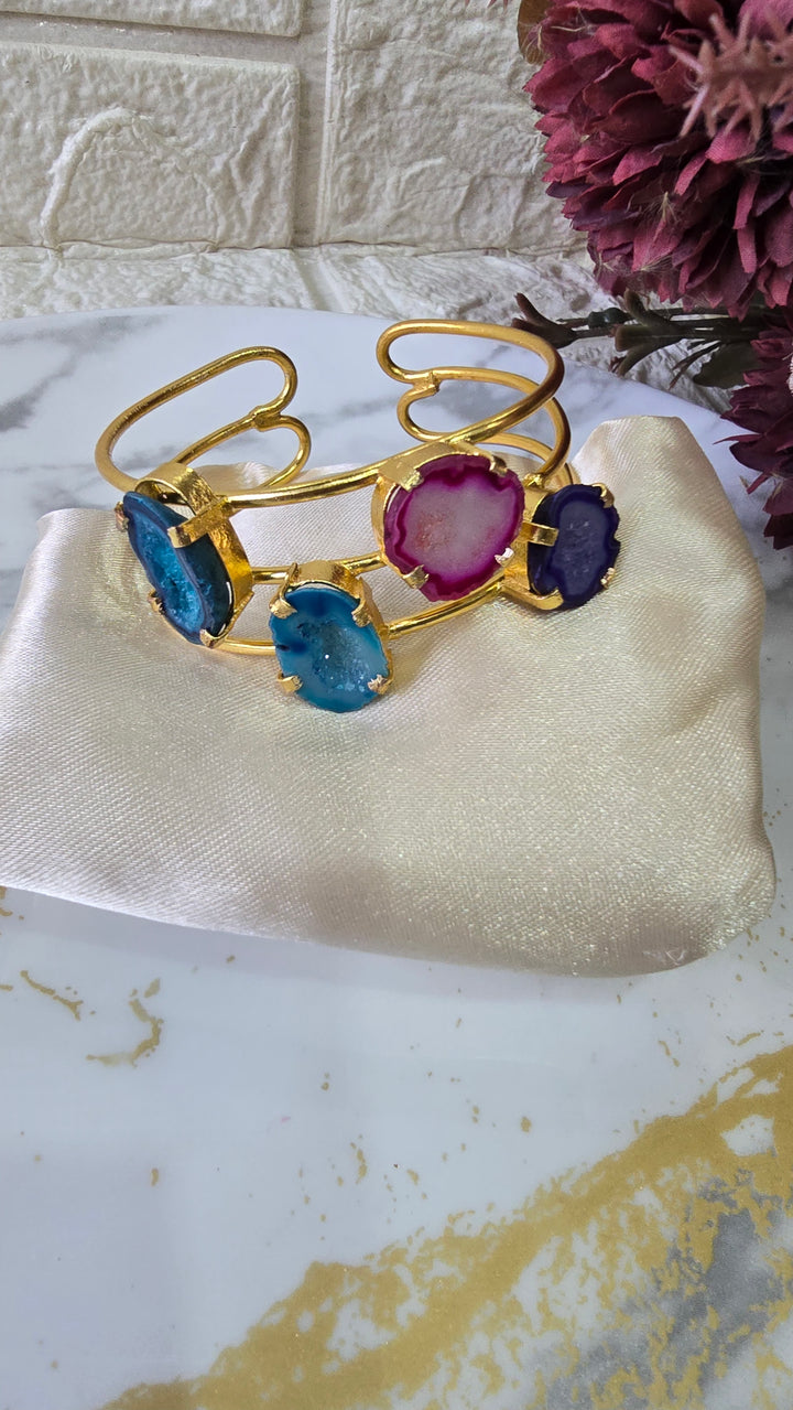 Irregular Agate Gold Cuff - Vibrant Druzy Statement Piece