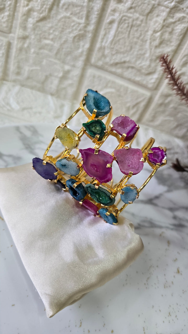 Multi-Color Raw Druzy Agate Statement Cuff