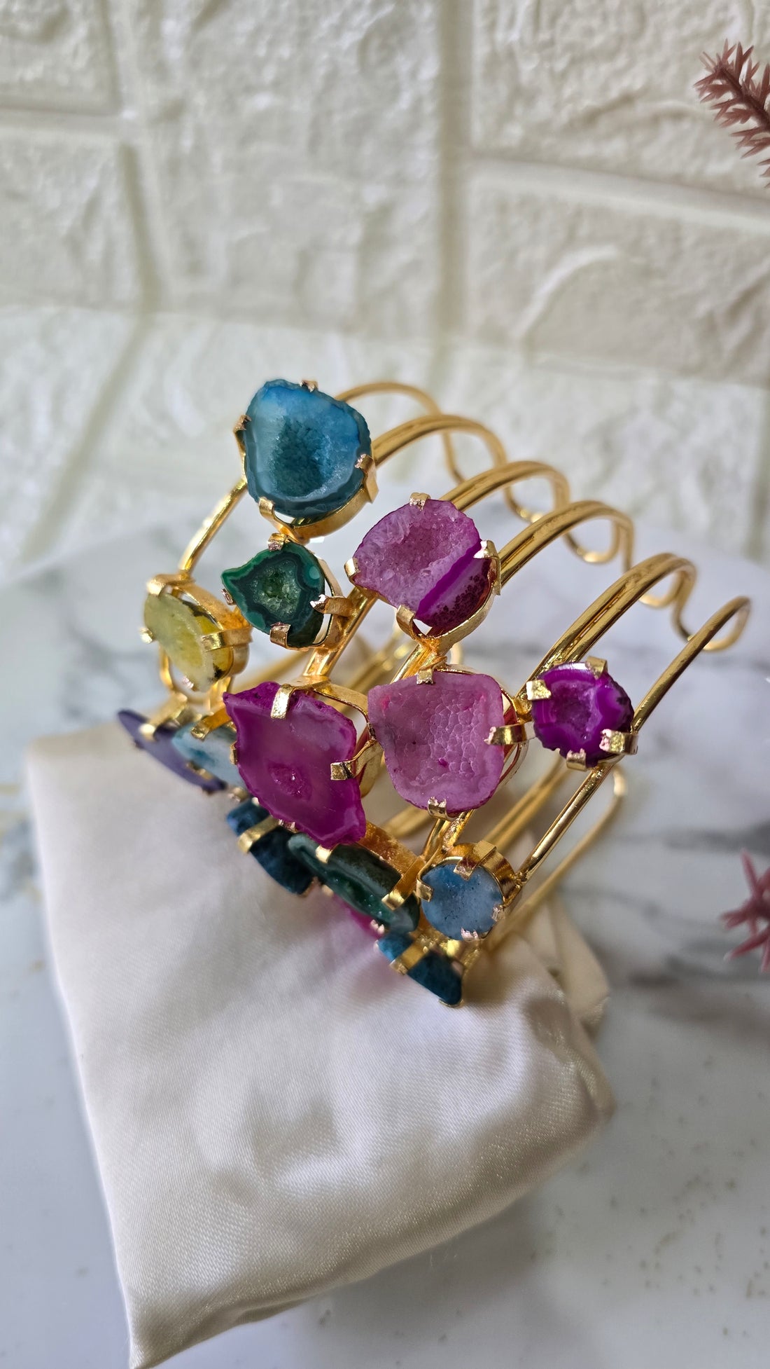 Multi-Color Raw Druzy Agate Statement Cuff