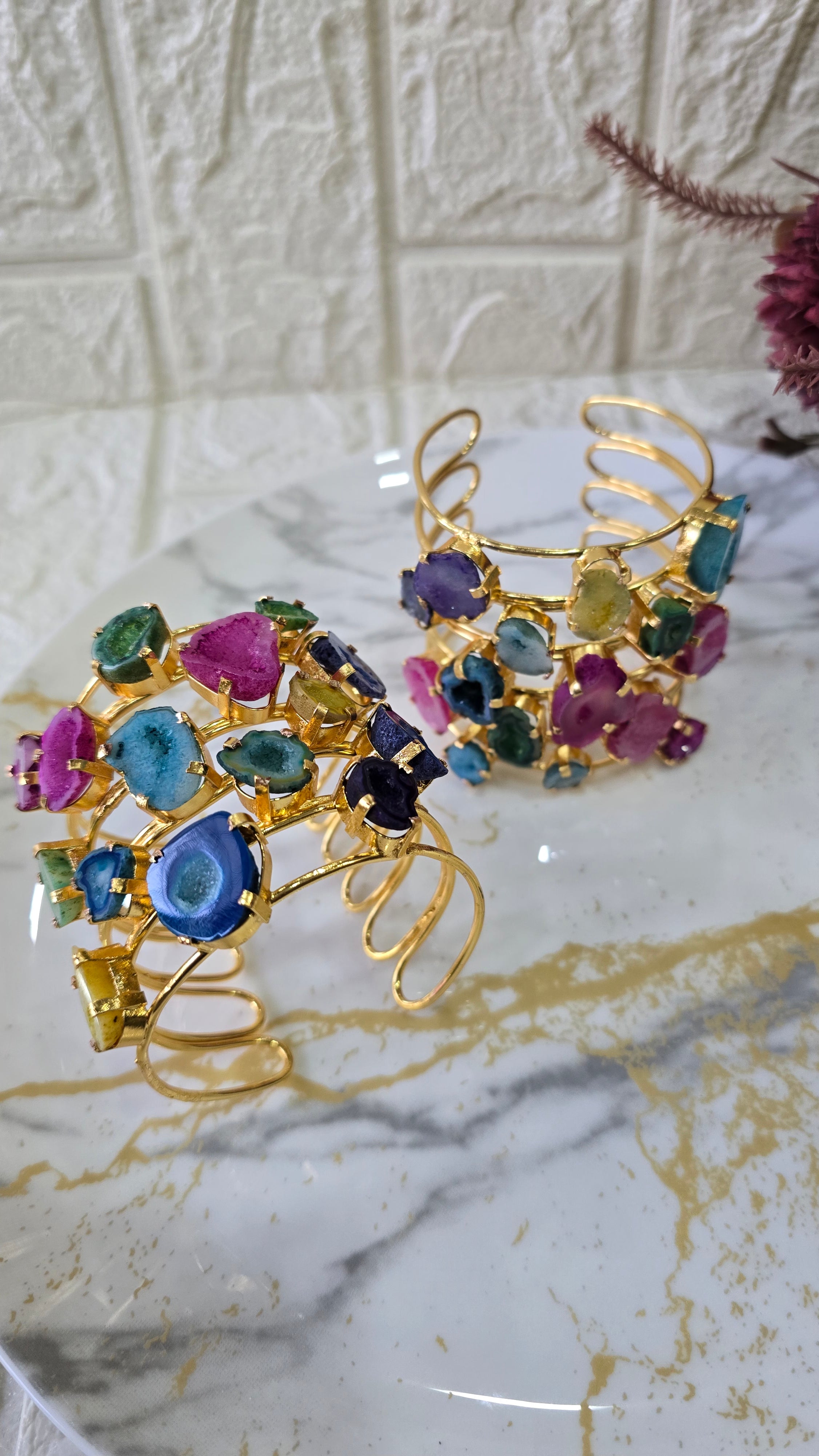 Multi-Color Raw Druzy Agate Statement Cuff