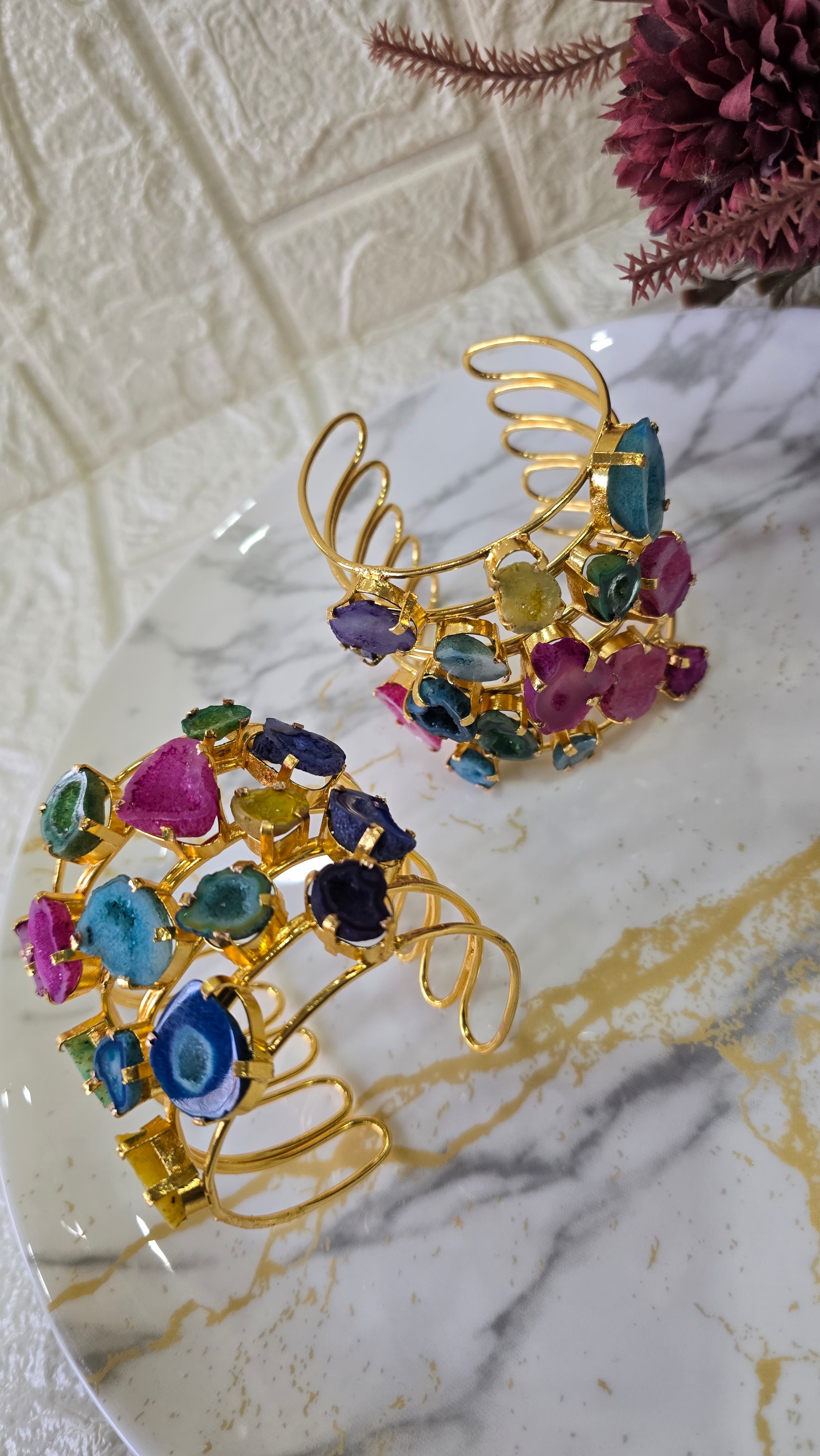 Multi-Color Raw Druzy Agate Statement Cuff