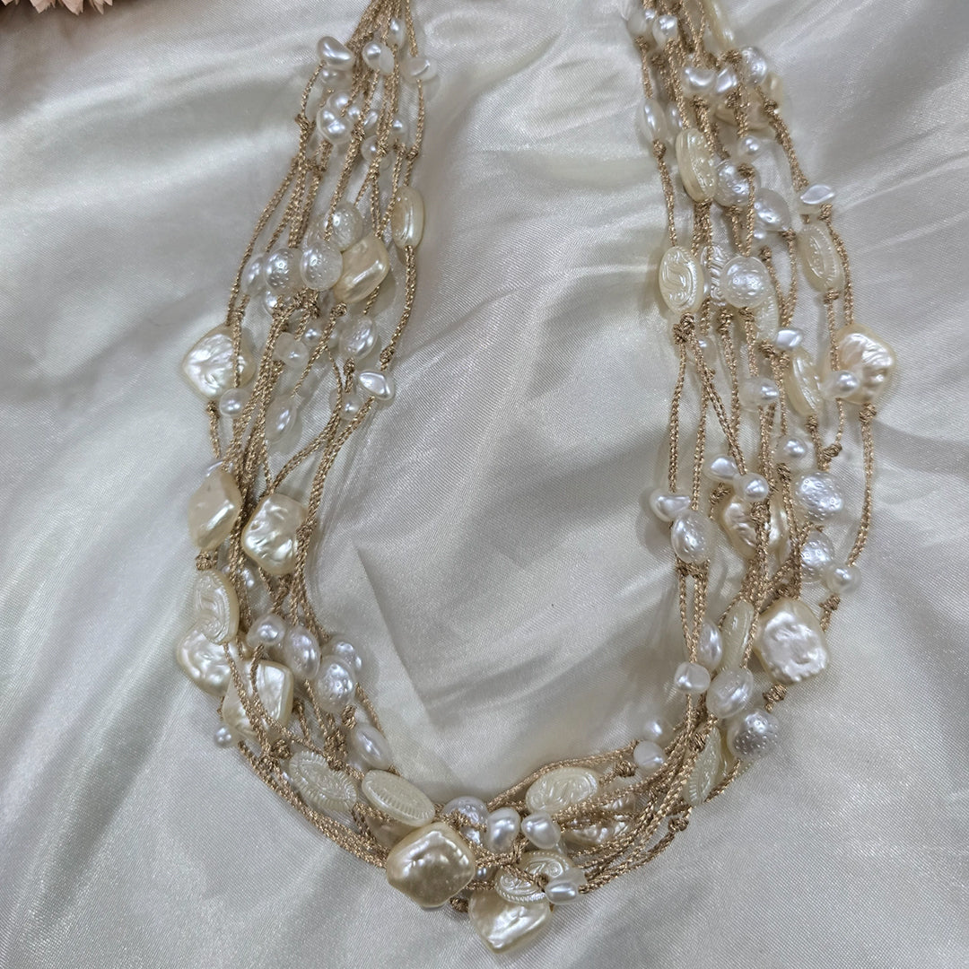 Handcrafted Multi-Strand Baroque Pearl & Semi-Precious Stone Statement Necklace