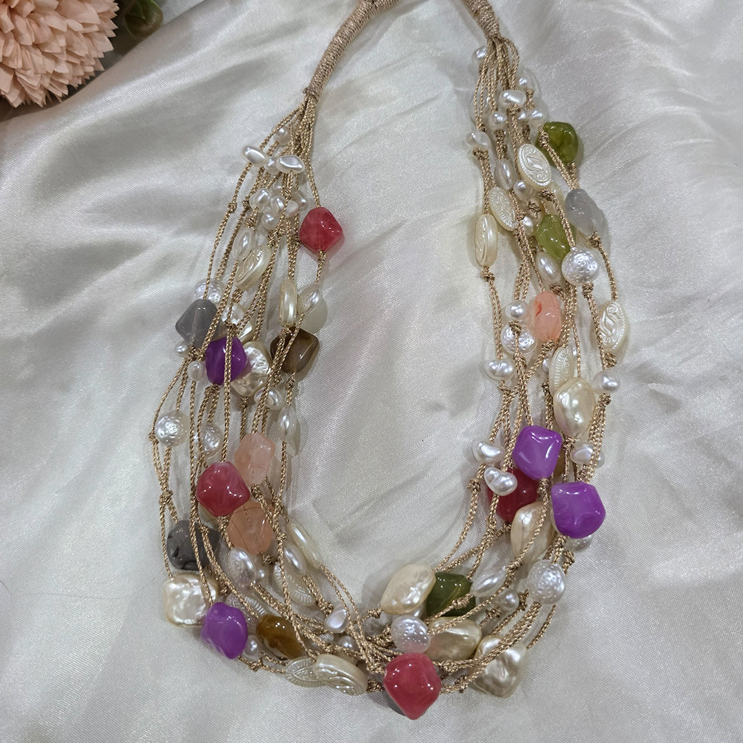 Handcrafted Multi-Strand Baroque Pearl & Semi-Precious Stone Statement Necklace