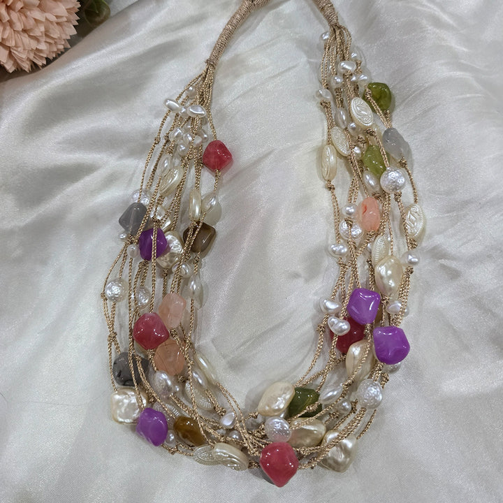 Handcrafted Multi-Strand Baroque Pearl & Semi-Precious Stone Statement Necklace