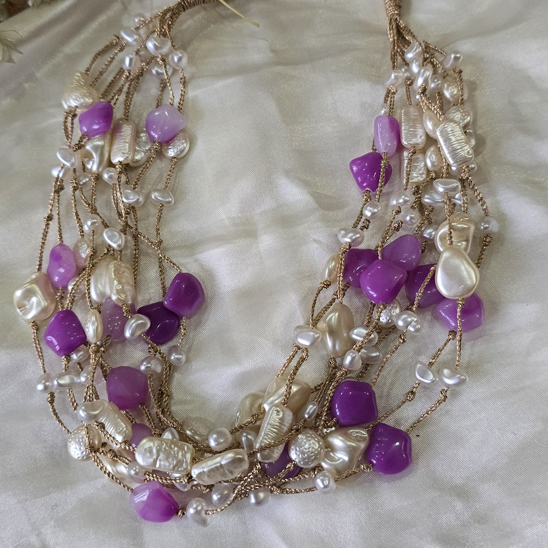 Handcrafted Multi-Strand Baroque Pearl & Semi-Precious Stone Statement Necklace
