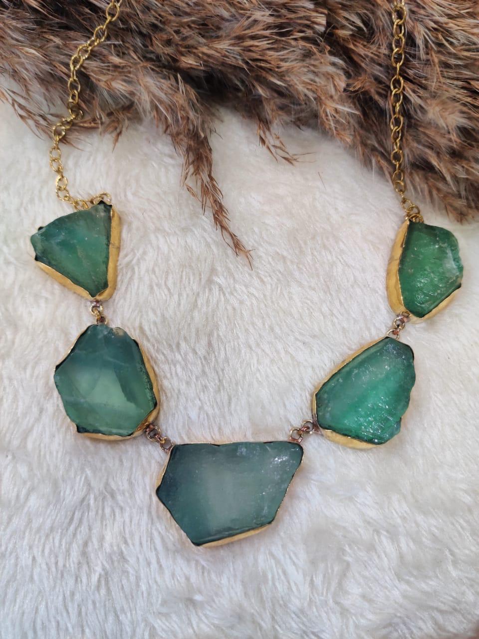 Boho raw rough stone antique necklace.