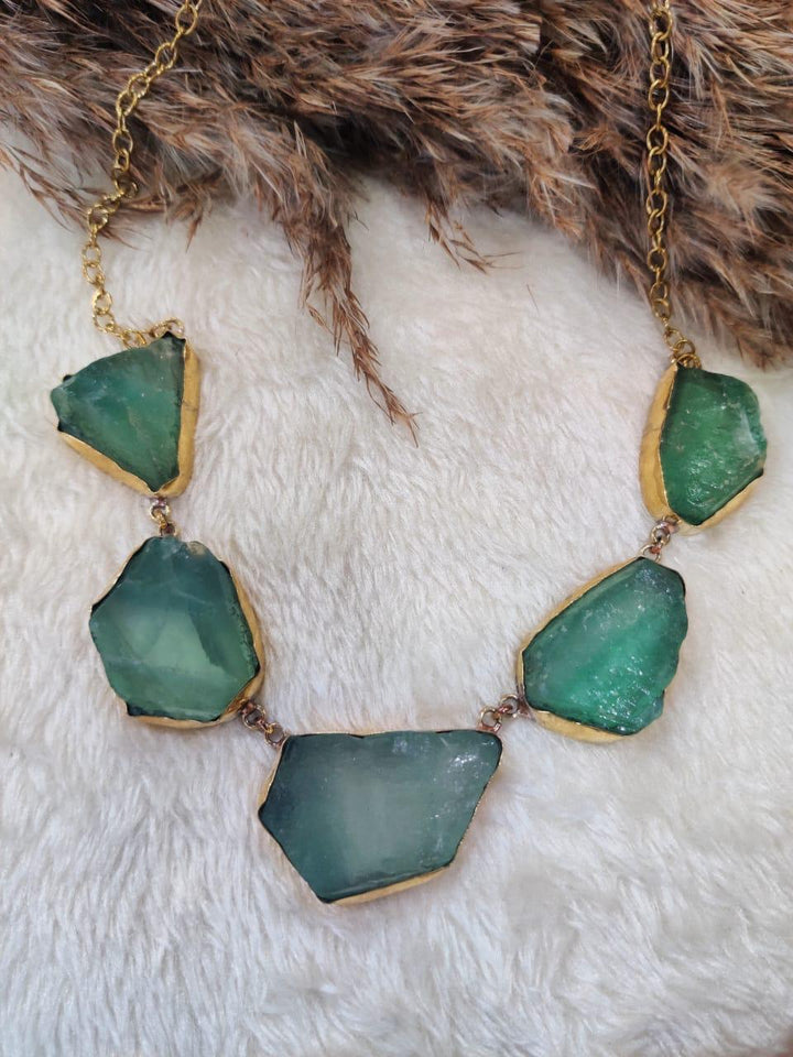 Boho raw rough stone antique necklace.
