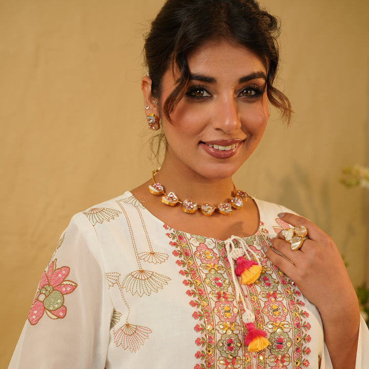Vibrant Heritage: Multi-Color Floral Meenakari Pendant Necklace and Earrings