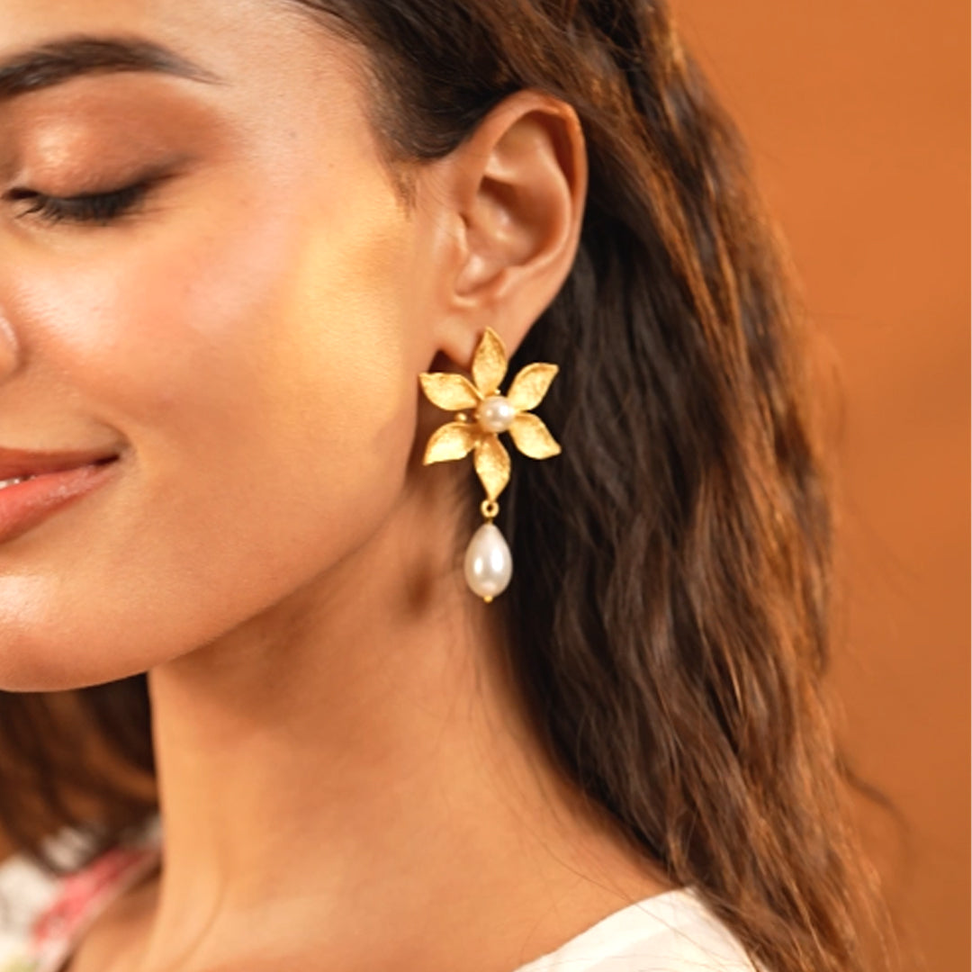 Pearl Petal Floral Drop Earrings