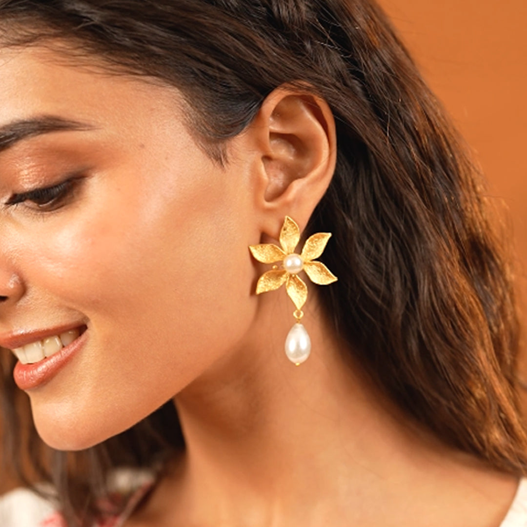 Pearl Petal Floral Drop Earrings