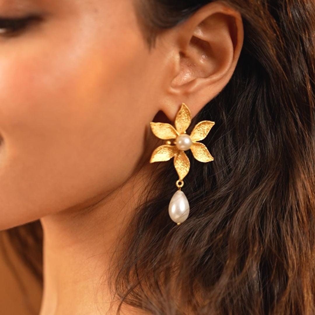 Pearl Petal Floral Drop Earrings