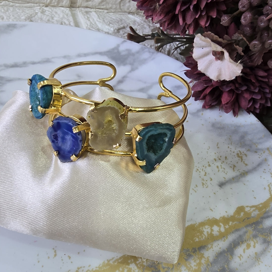 Irregular Agate Gold Cuff - Vibrant Druzy Statement Piece