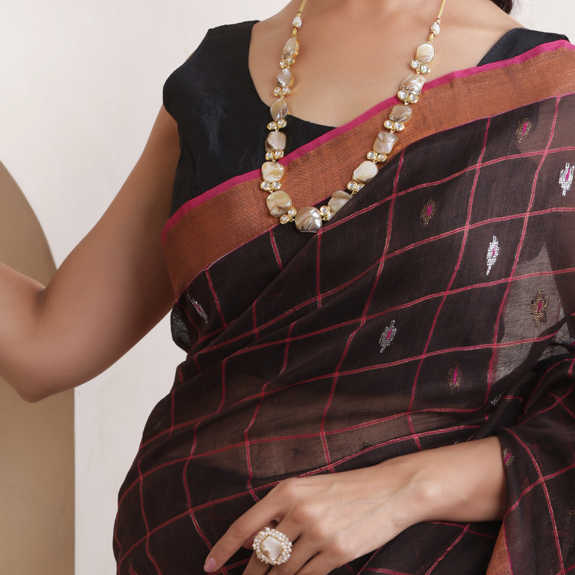Handcrafted Baroque Shell & Polki Kundan Necklace Set with Matching Studs