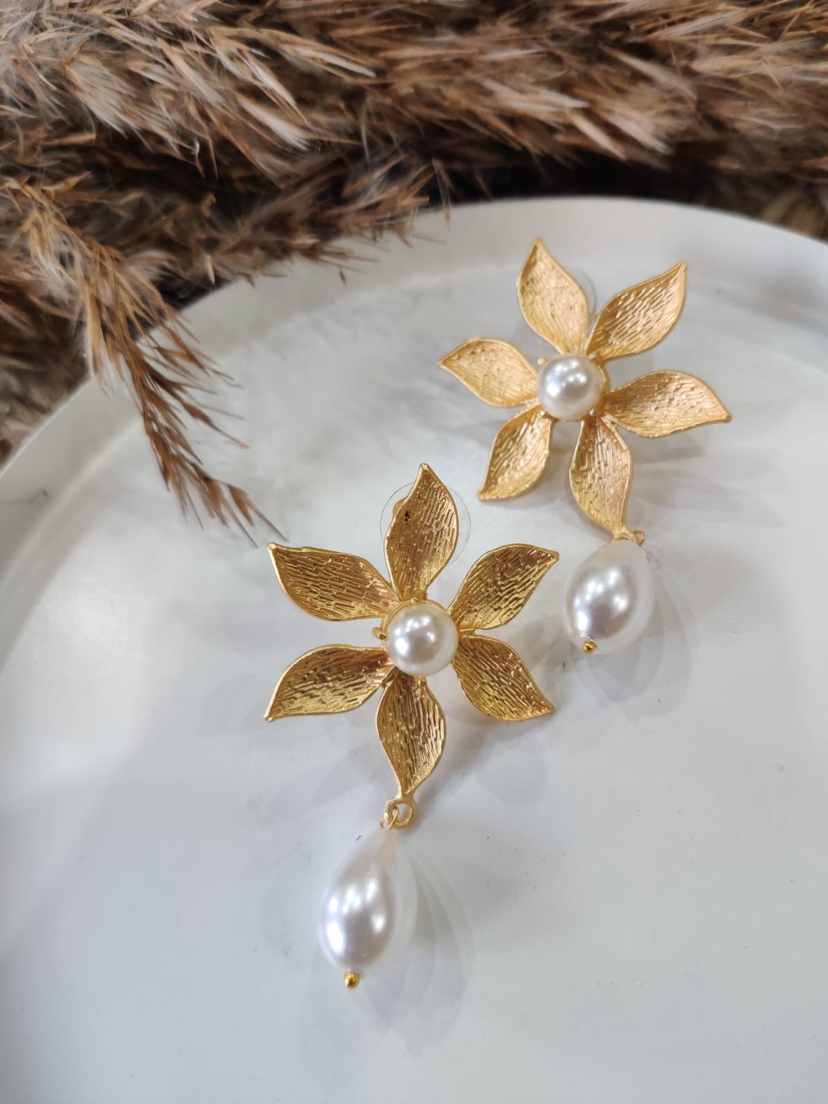 Pearl Petal Floral Drop Earrings