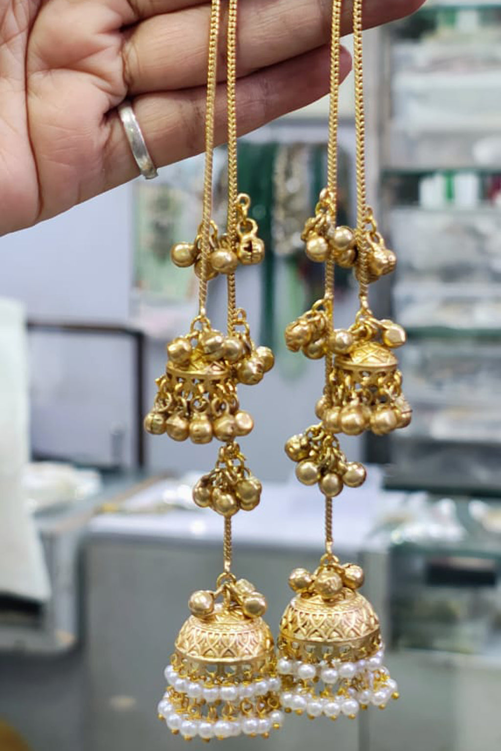 Traditional Gold Plated kashmiri Jhumka Earrings with Peacock Studs