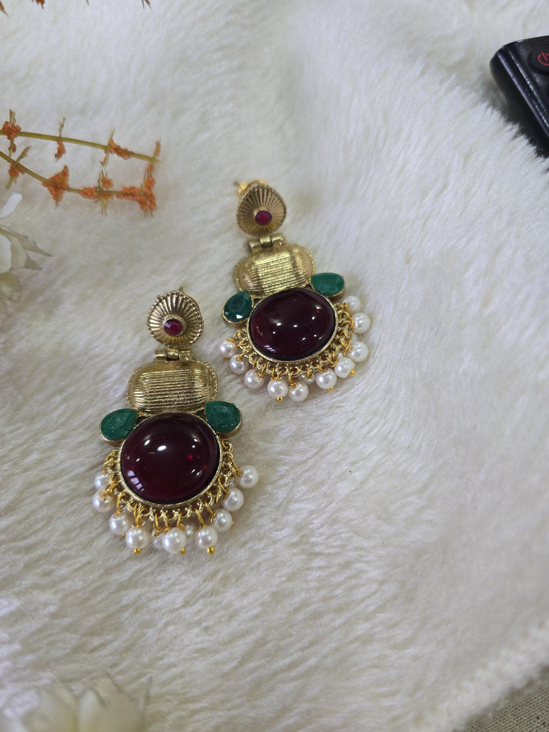 Rajwada Ruby Pearl Drop Earrings