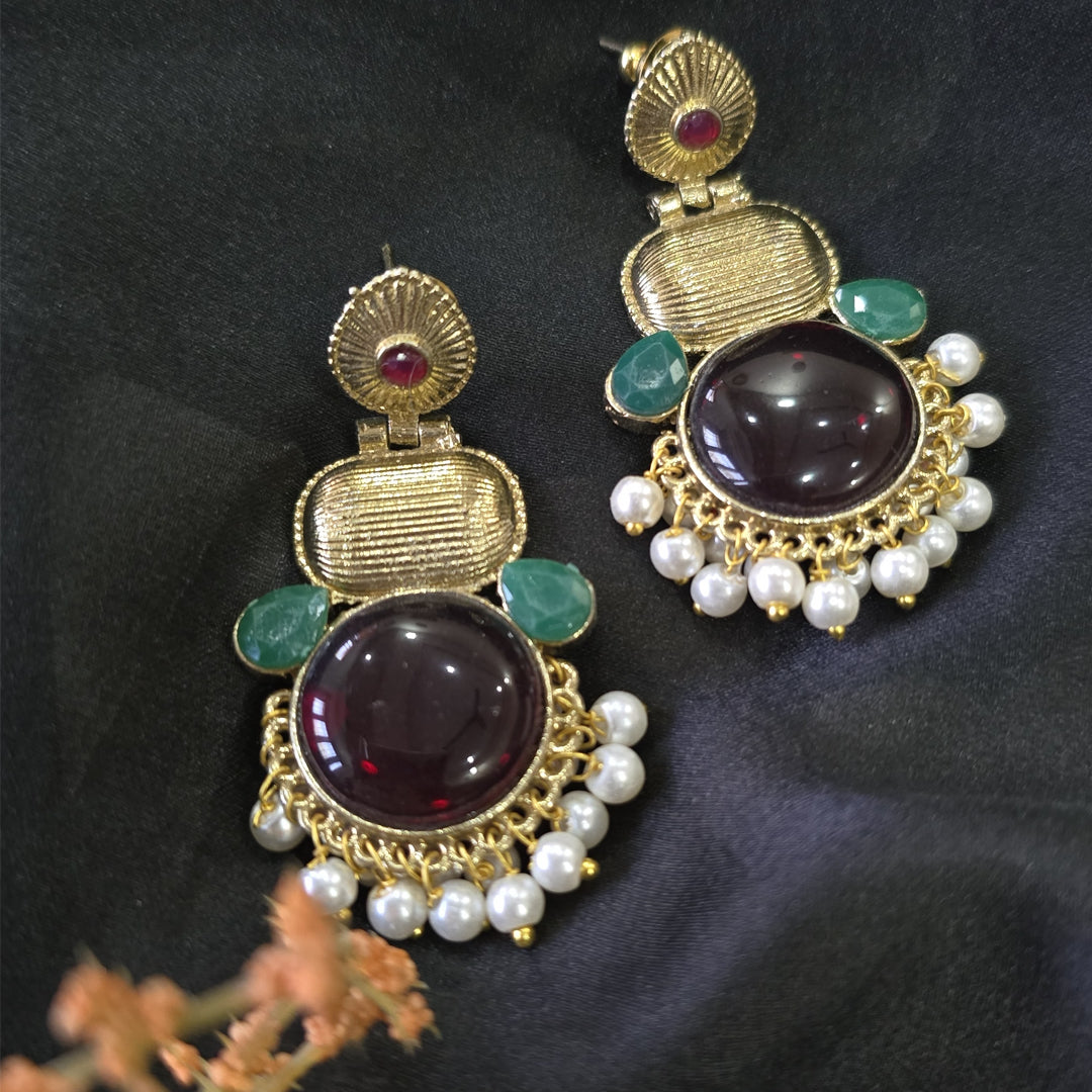 Rajwada Ruby Pearl Drop Earrings