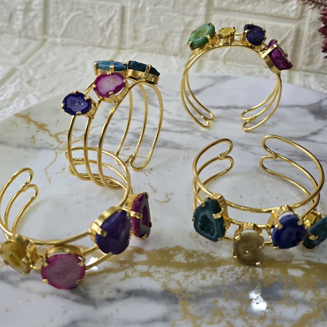Irregular Agate Gold Cuff - Vibrant Druzy Statement Piece