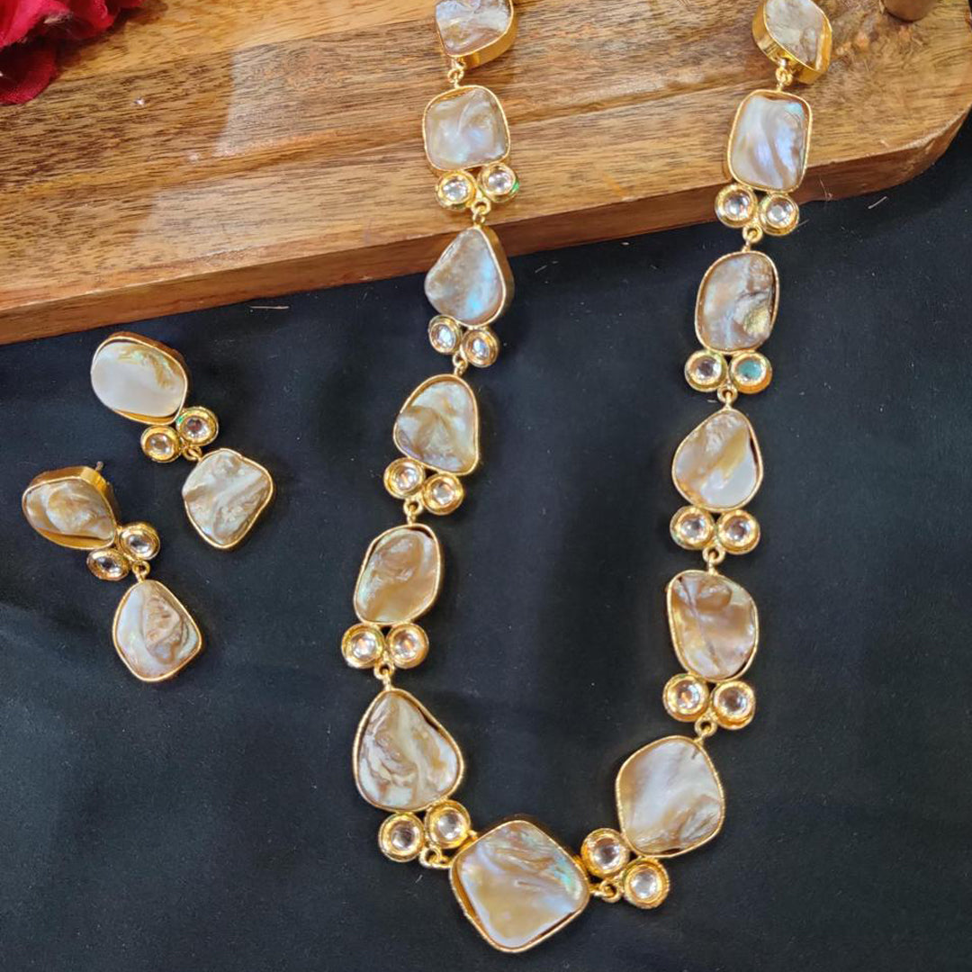 Handcrafted Baroque Shell & Polki Kundan Necklace Set with Matching Studs