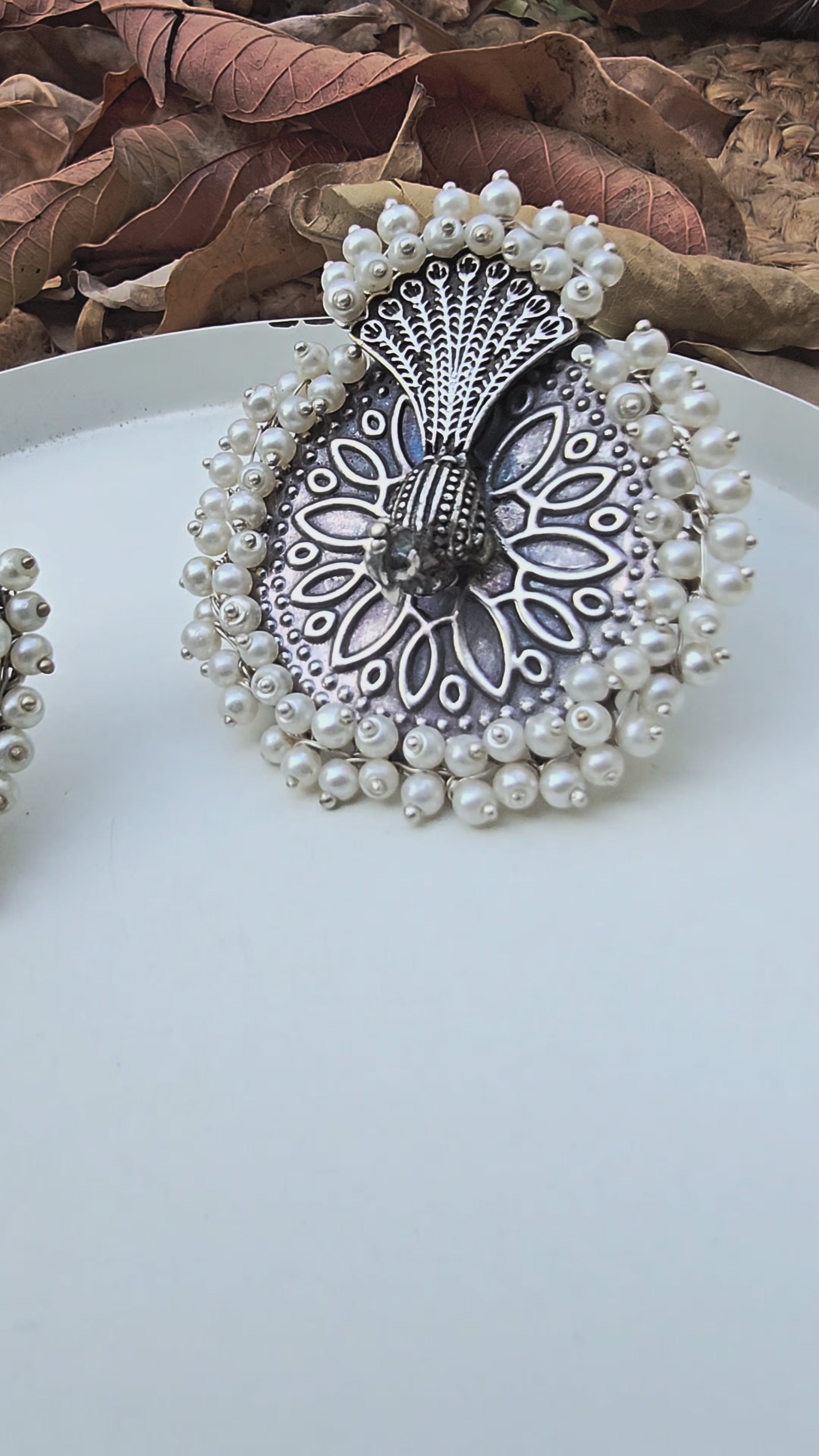 Traditional Mayur silver oxidised ring
