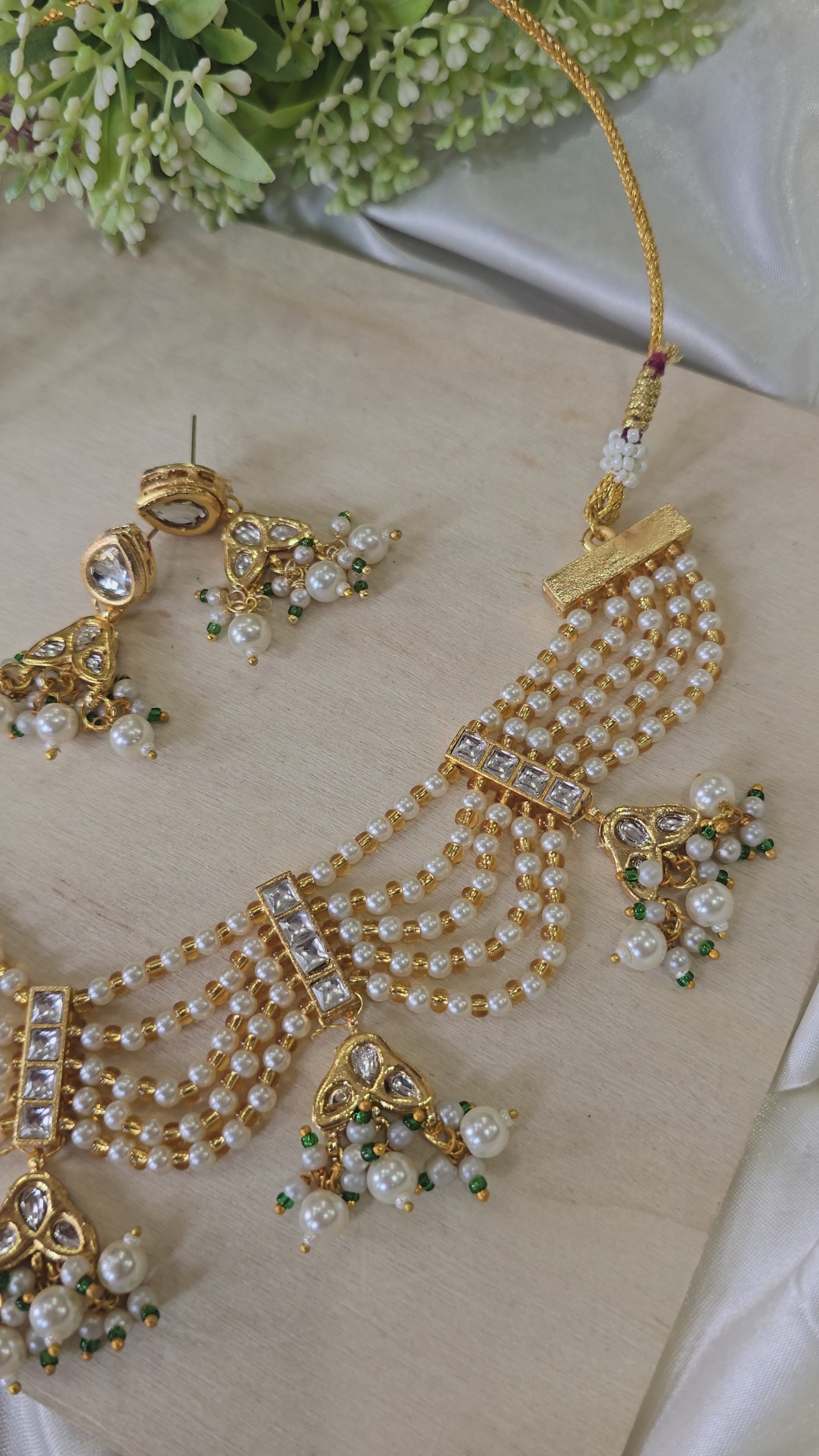 Royal Kundan & Multi-Layer Pearl Choker Necklace Set with Jhumka Earrings