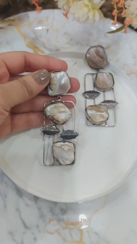 Boho Mother of Pearl Statement Earrings