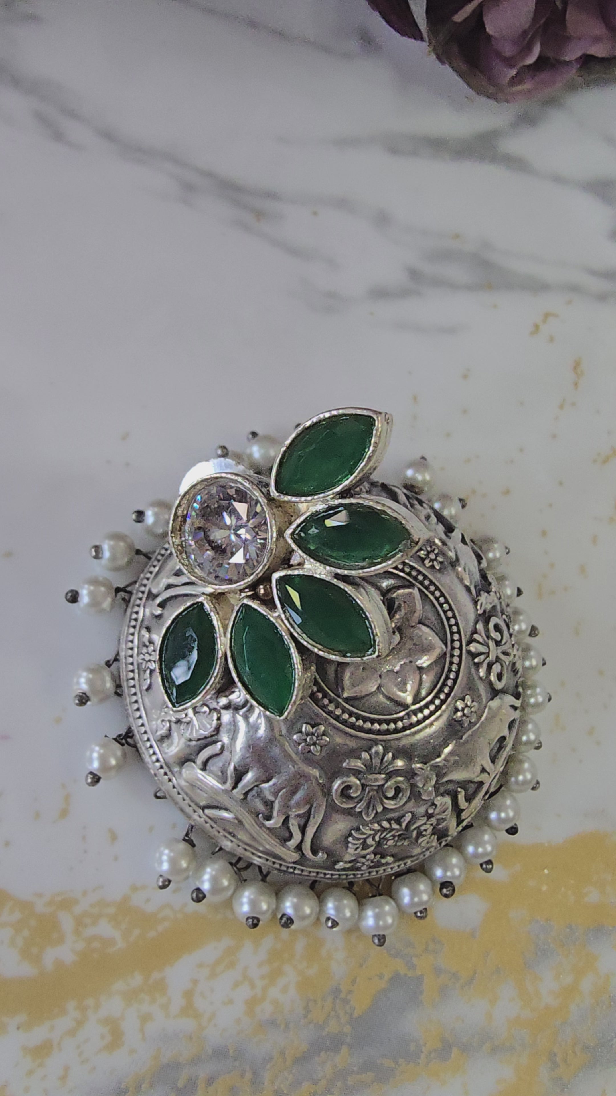 The Royal Blossom Oxidized Silver Jhumkas