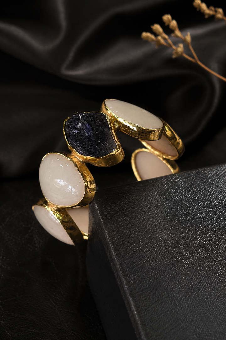 Boho-Chic Gold-Plated Rough Stone Cuff
