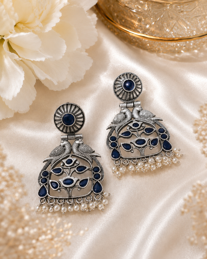 Peacock motif heritage earrings
