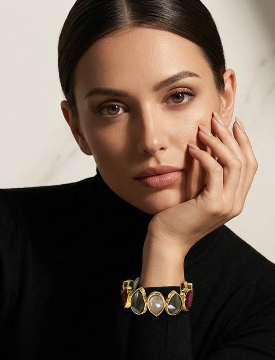 Aurora Multistone Gold Cuff Bracelet