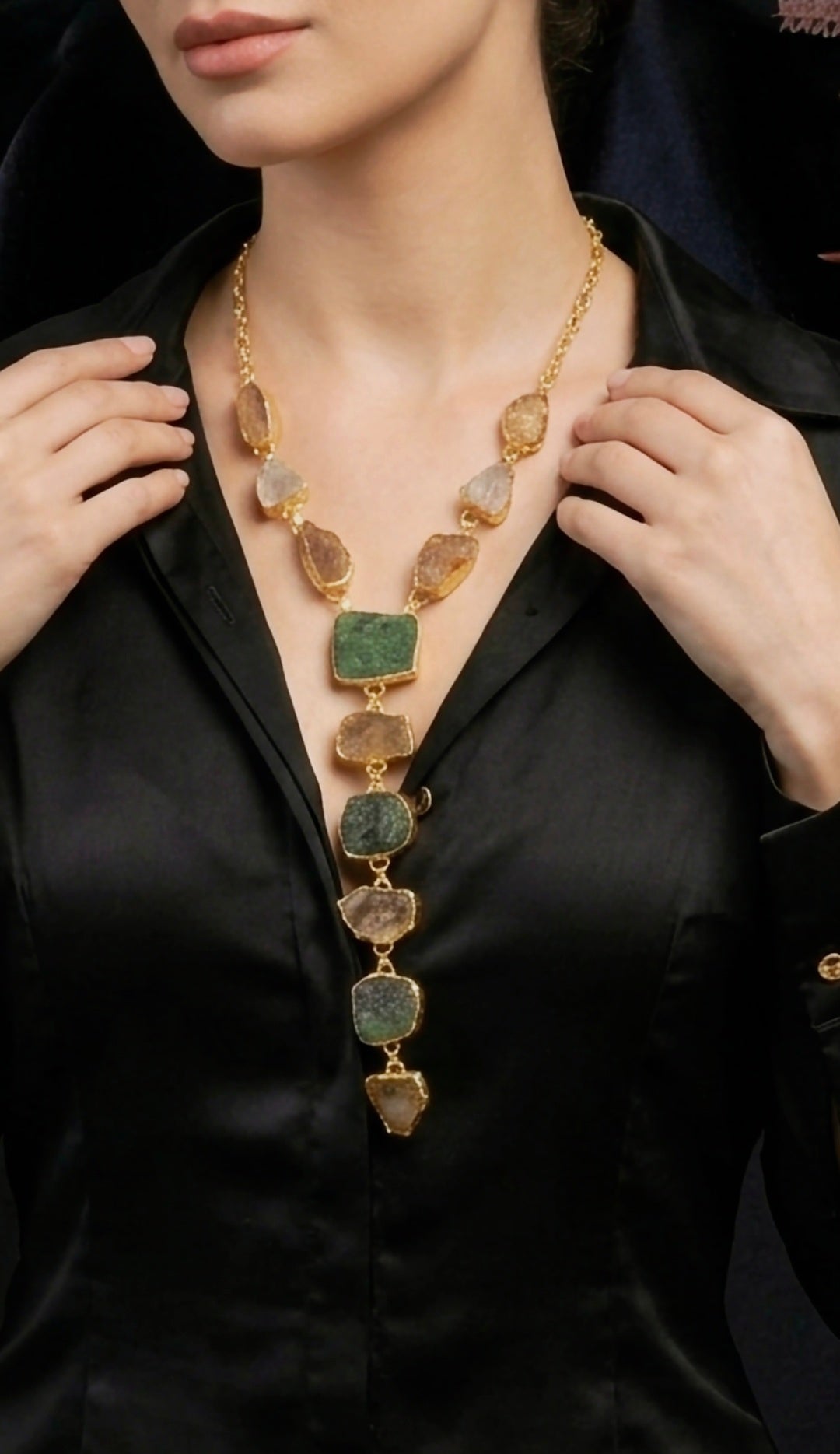 The Earth & Aura Cascade: Raw Emerald and Citrine Statement Necklace