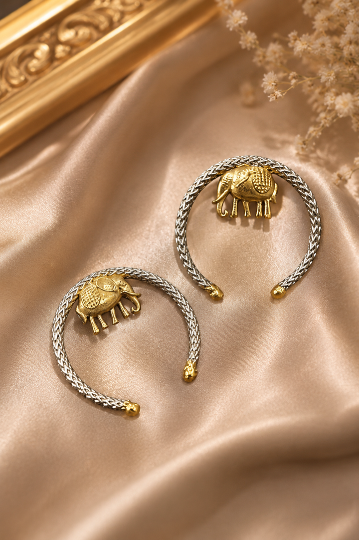 Rajwada Gaj: Heritage Gold-Plated & Oxidized Elephant Statement Earrings