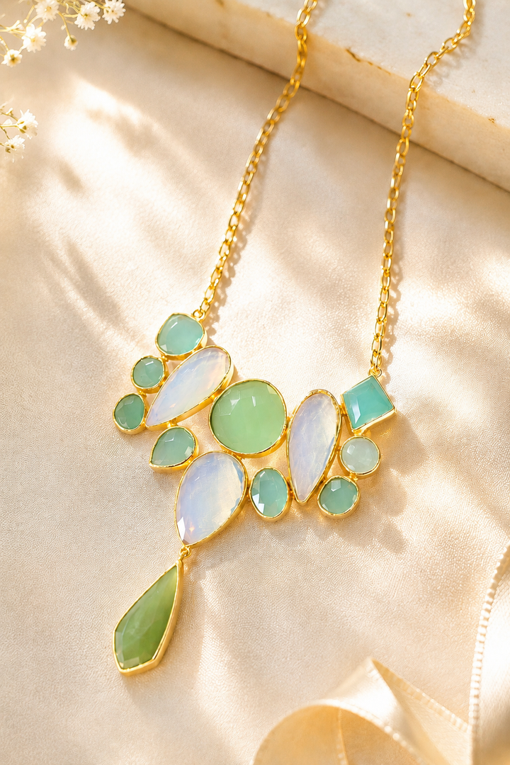 Pastel Gemstone Cascade Necklace in Gold Setting