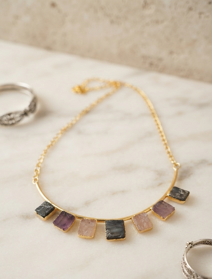 Raw Stone and Gold Collar Necklace