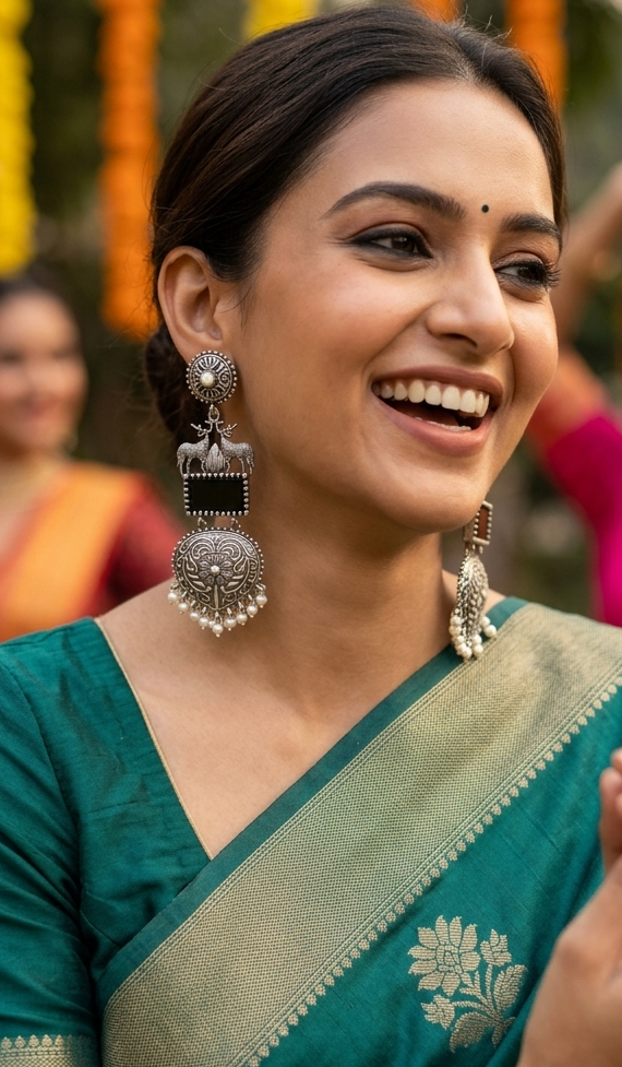 The Royal Stag Antique Oxidised Statement Danglers