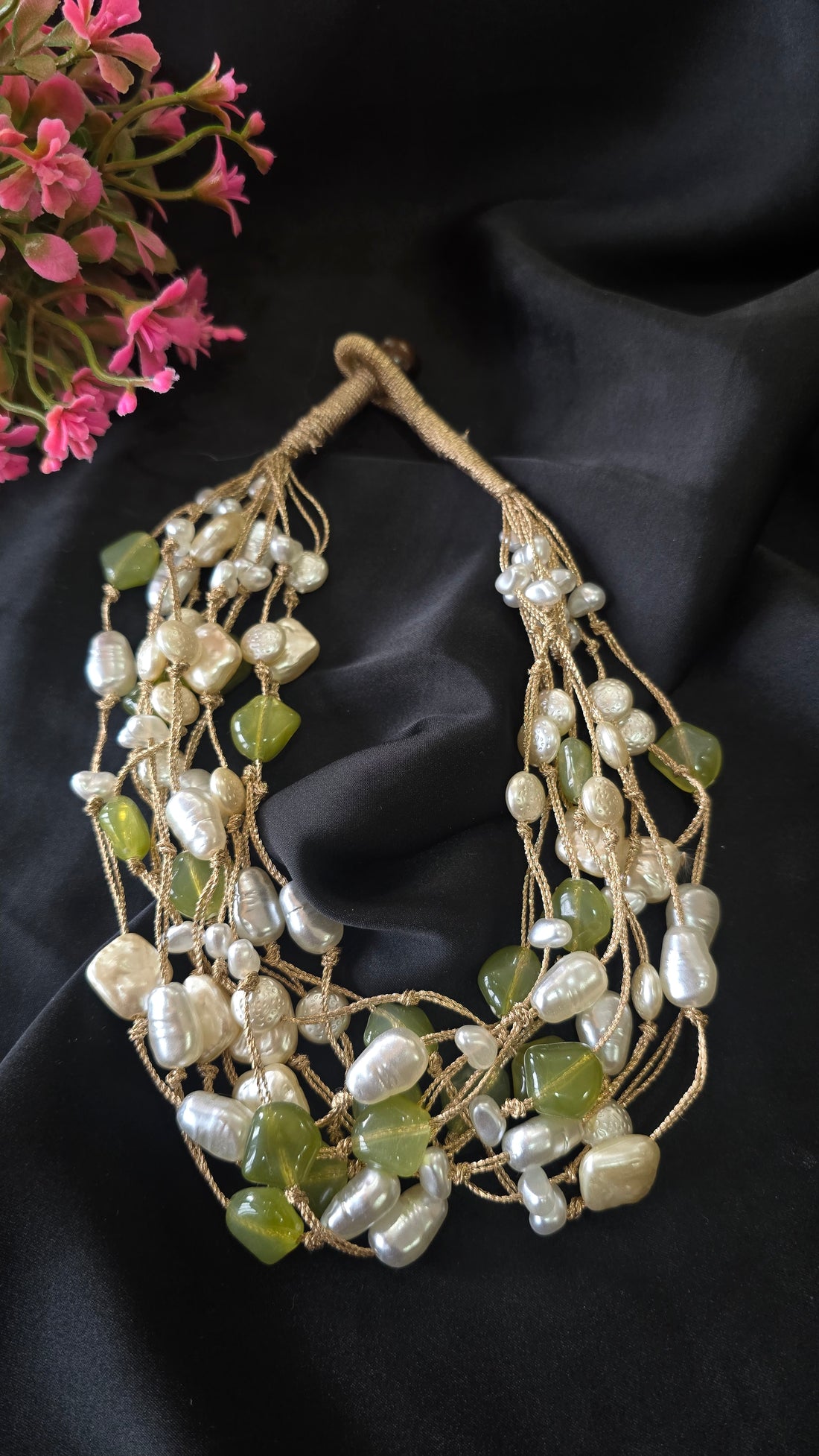 Handcrafted Multi-Strand Baroque Pearl & Semi-Precious Stone Statement Necklace