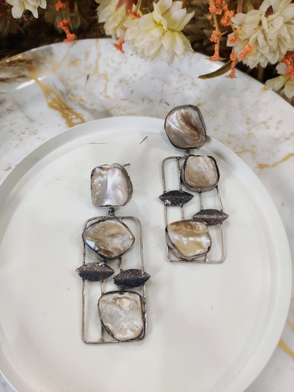 Boho Mother of Pearl Statement Earrings
