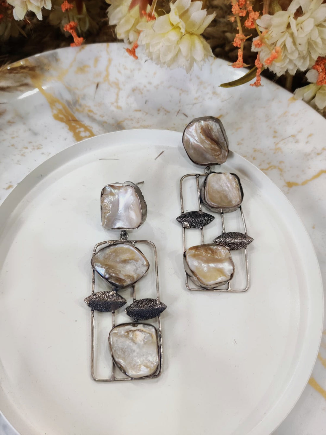 Boho Mother of Pearl Statement Earrings