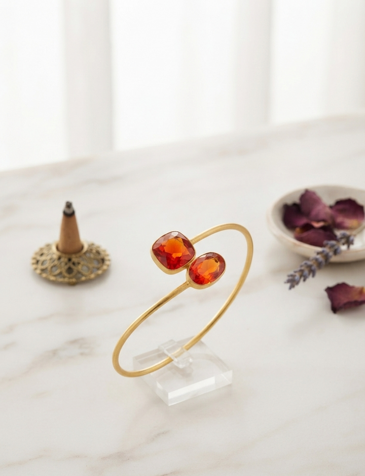 Gilded Amber Bypass Cuff Bracelet