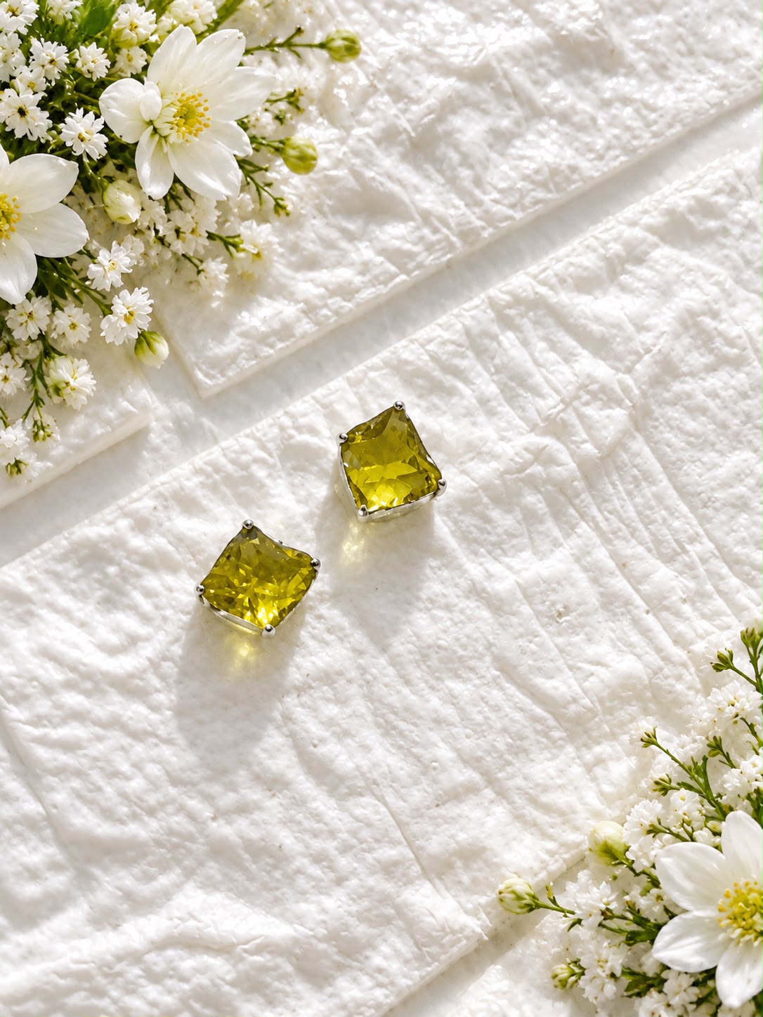 Rough Cut Crystal Gem Studs in silver setting
