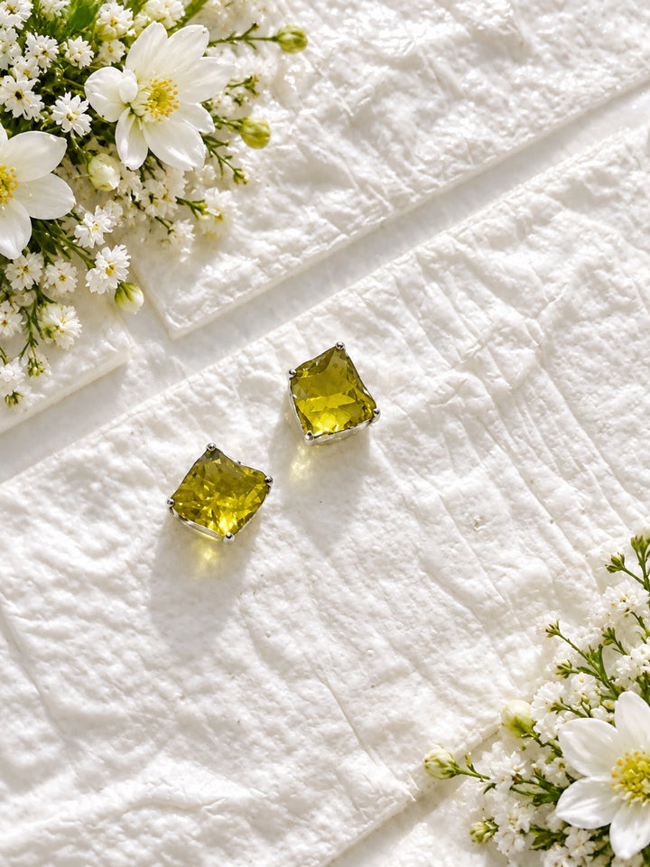 Rough Cut Crystal Gem Studs in silver setting