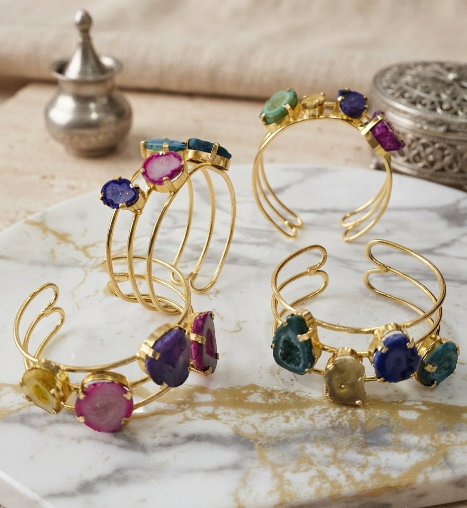 Irregular Agate Gold Cuff - Vibrant Druzy Statement Piece (random color)