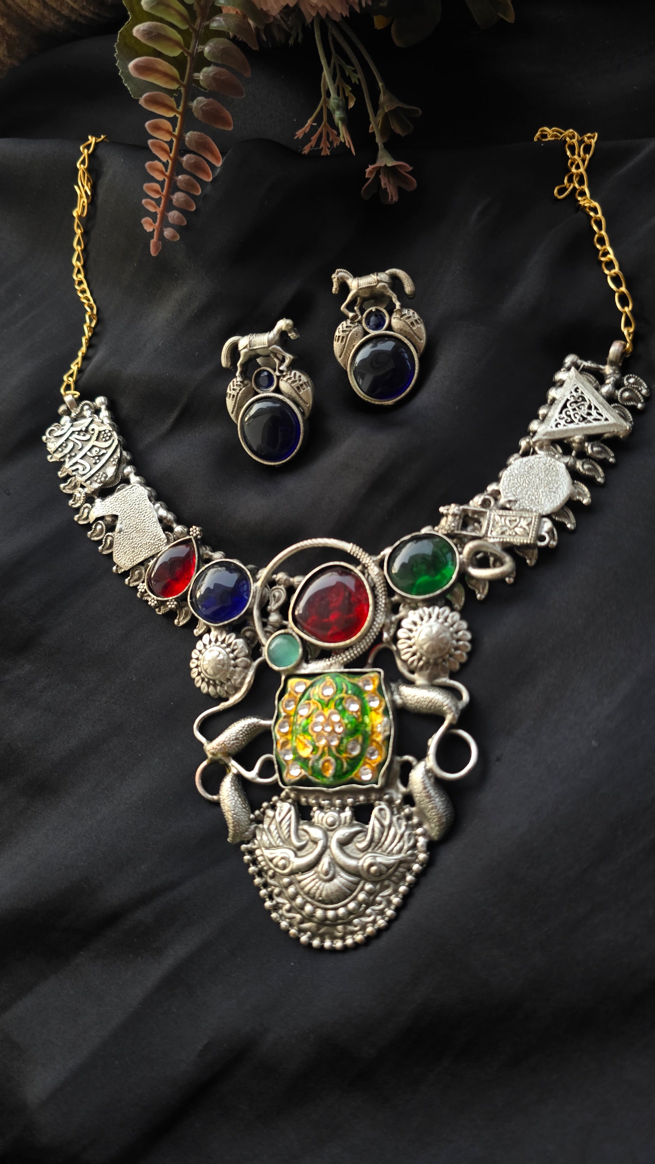 Mayura Meenakari Oxidized Jewelry Set