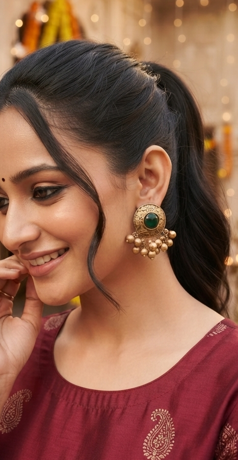 Regal Kashmiri Antique-Finish Festive Jhumkis