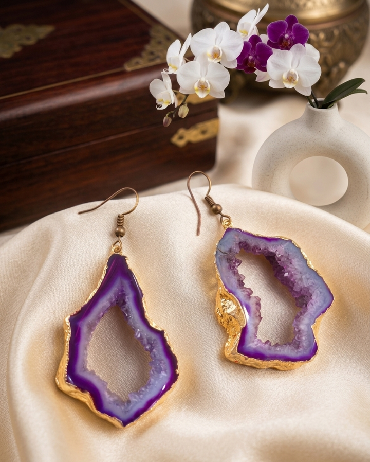Purple agate slice earring