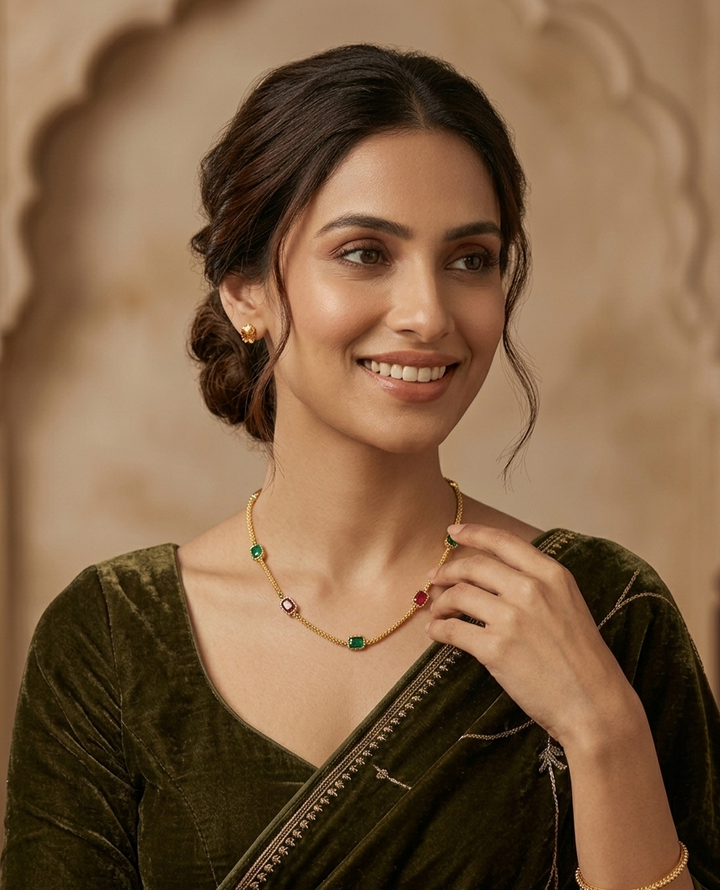 Navratna-Inspired Ruby and Emerald Station Chain