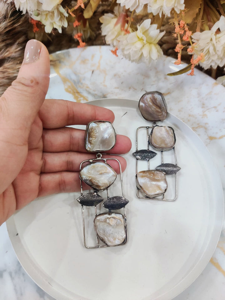 Boho Mother of Pearl Statement Earrings