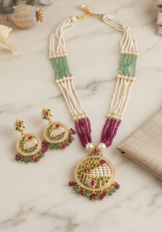 Traditional Gold-Plated Pendant Multi-Strand Necklace