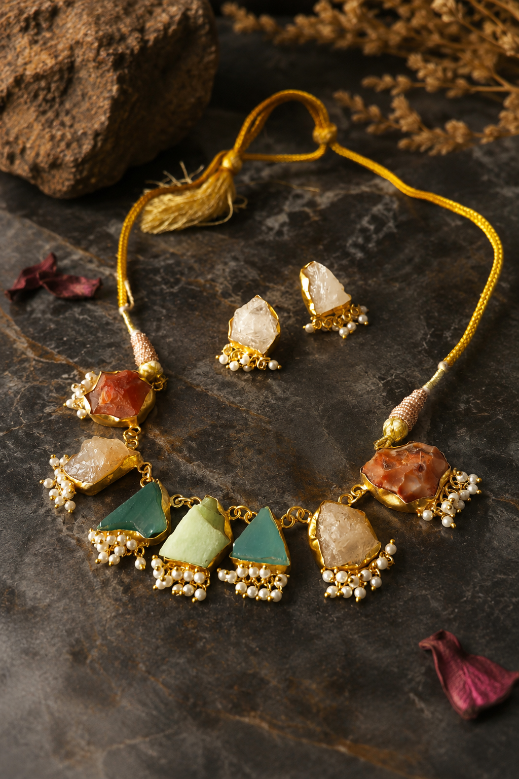 Boho-Luxe Multicolored Uncut Crystal Choker