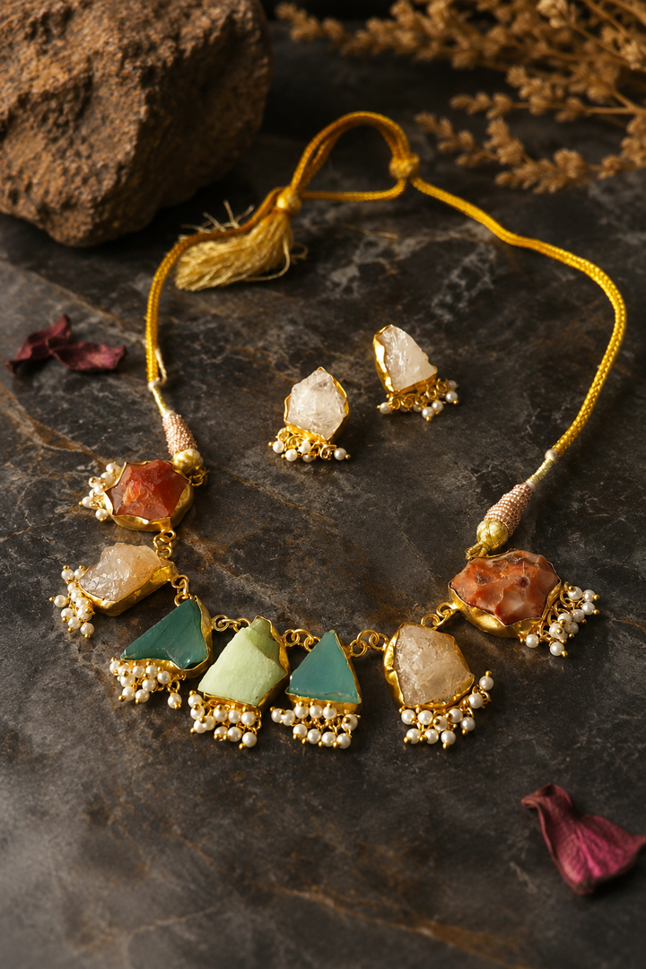 Boho-Luxe Multicolored Uncut Crystal Choker